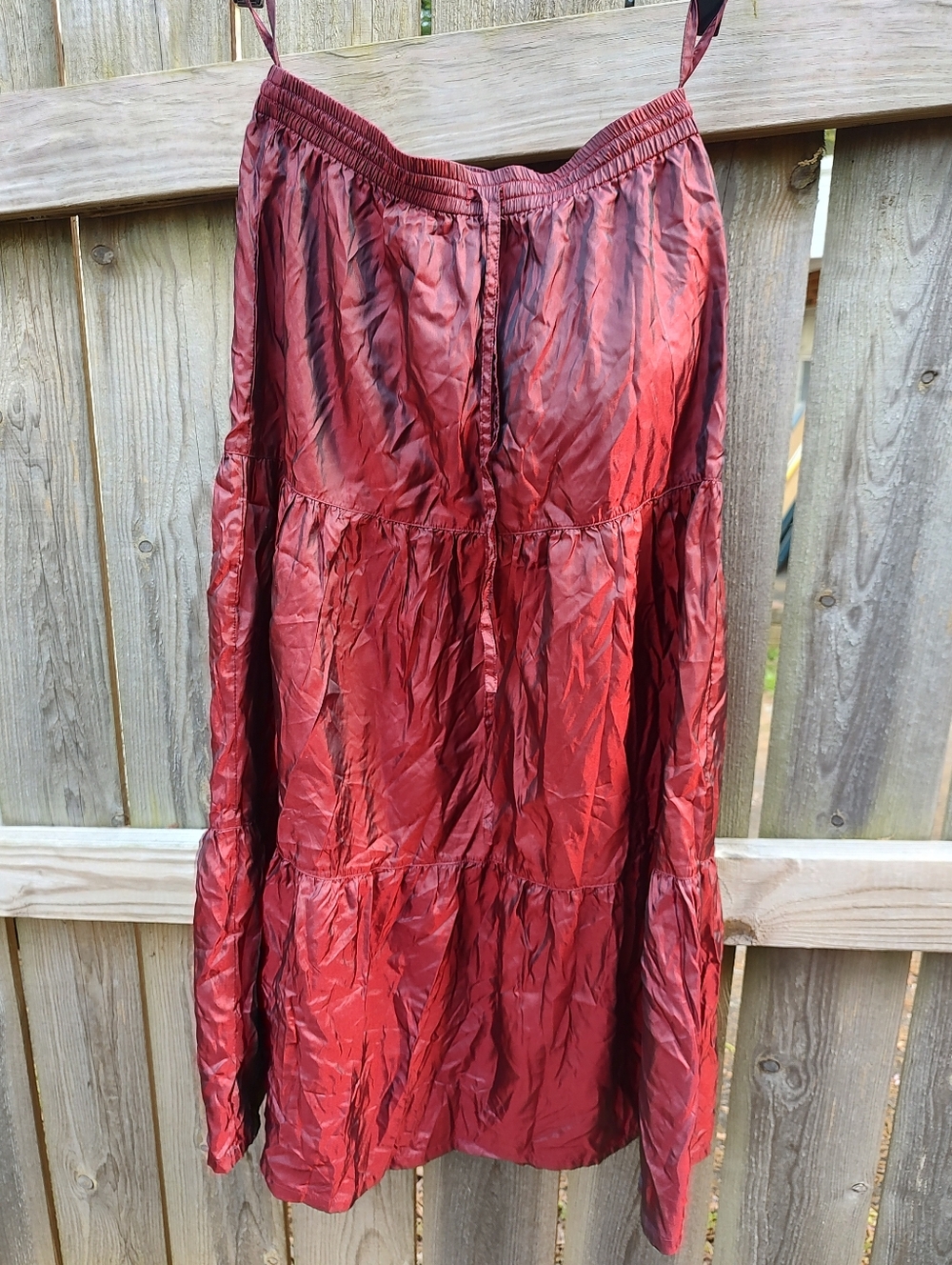 🏵️ Rampage VTG Blood Red Shiny Peasant Whimsy Goth USA Midi Skirt